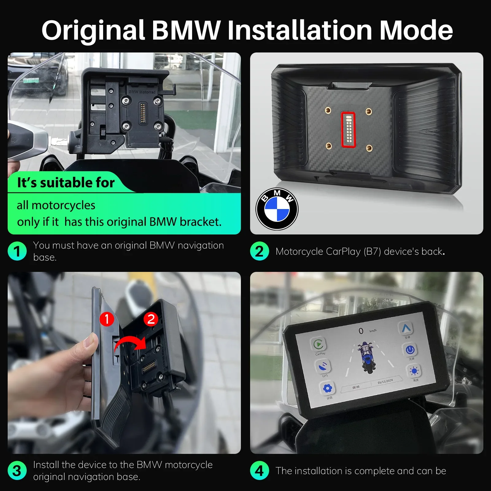 7 Inch Android Auto Carplay Navigator for Bmw Motorcycles GPS Screen Wireless Carplay Screen  Motorcycle Waterproof Display