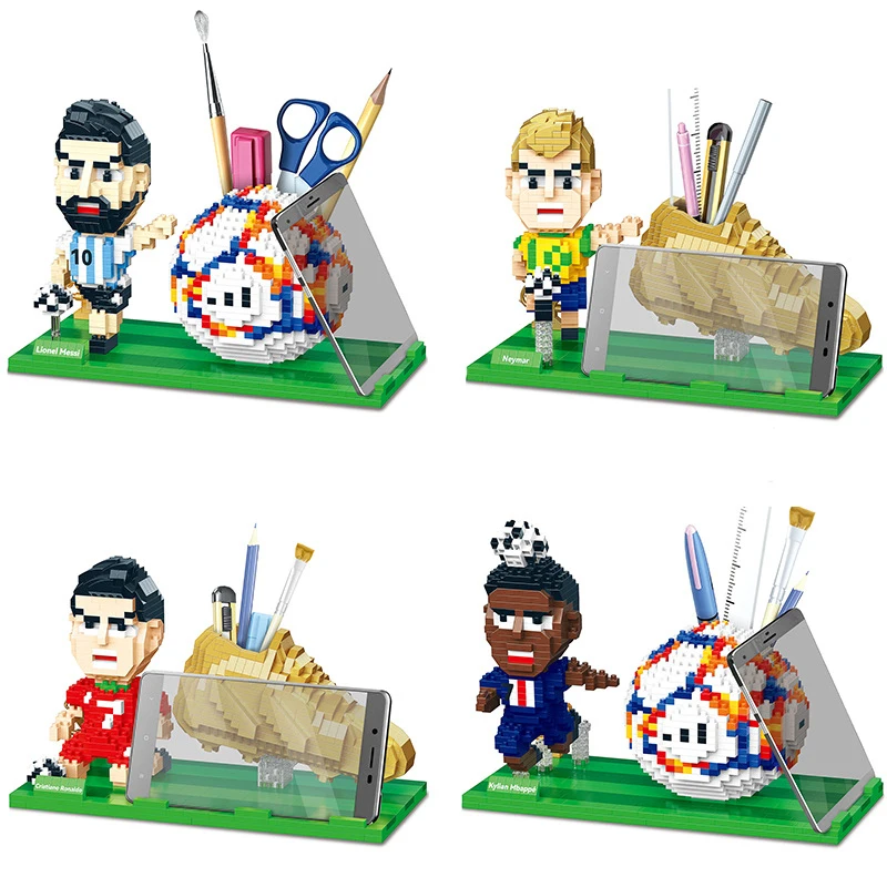 Football Micro Building Blocks Soccer Player Match Assembling Mini Bricks Figure Toy Shoe Pen Holder For Kid Christmas Gifts