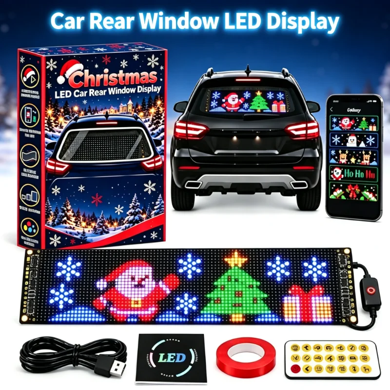 Car Rear Window LED Display Flexible Pixel Panel APP Control Wireless USB Powered Custom Text Animation For Christmas Holiday