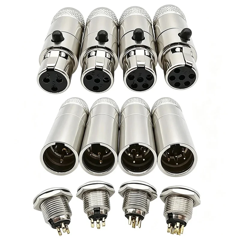 1Pair Mini XLR Connector 3/4/5/6Pin Female Male Audio Microphone Chassis Panel Mounted Socket for Cable Soldering