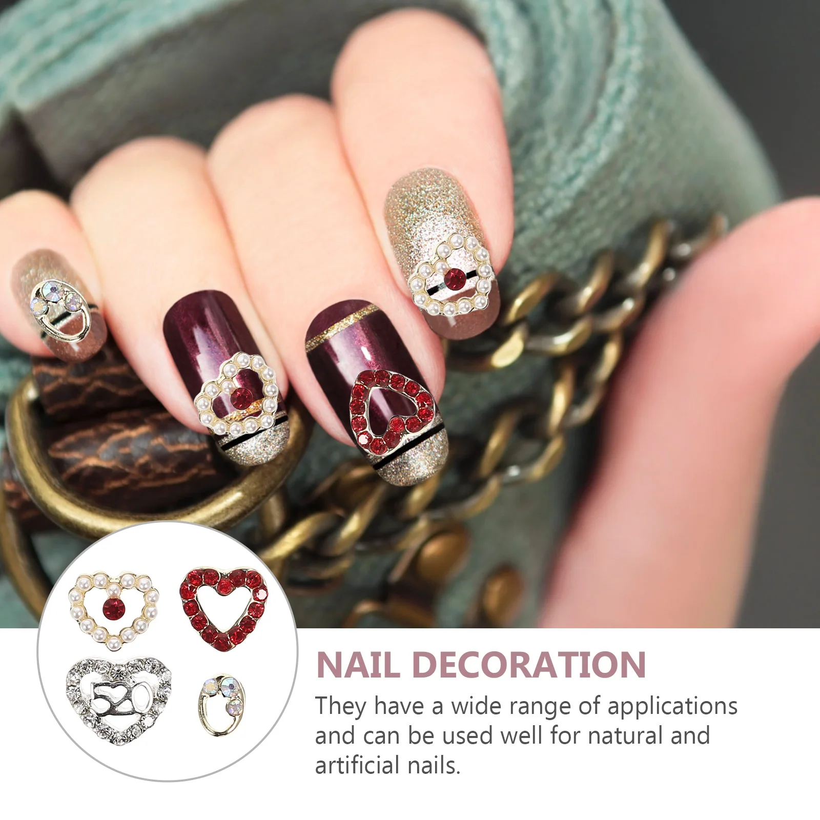 

40Pcs Nail Art Heart Charms Zinc Alloy DIY Nail Rhinestones Decorations Manicure Accessories Valentine DIY Craft