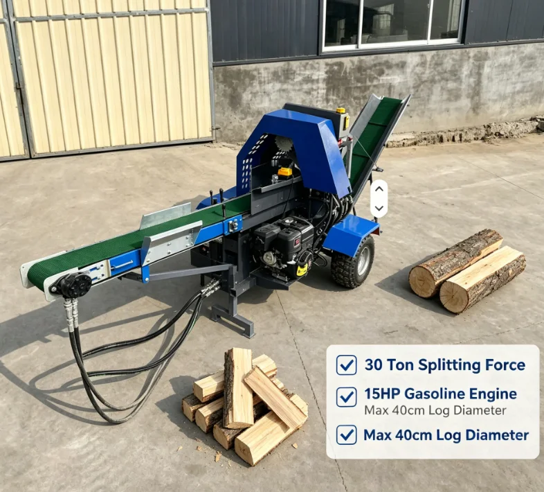 Customized 30T Hydraulic Firewood Processor Machine Advanced Lumber Processor Wood Timber Cutting Engine Powered Log Processor