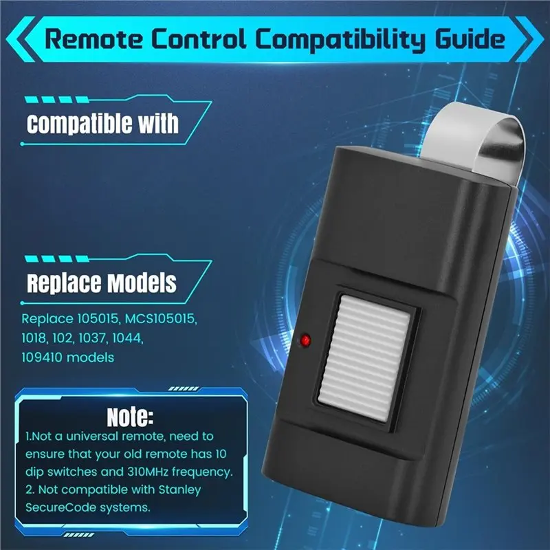 B27B For 1050 Linear Multicode Garage Door Remote,Replacement, 310Mhz 10 DIP Linear Gate Opener, Models MCS105015 105015