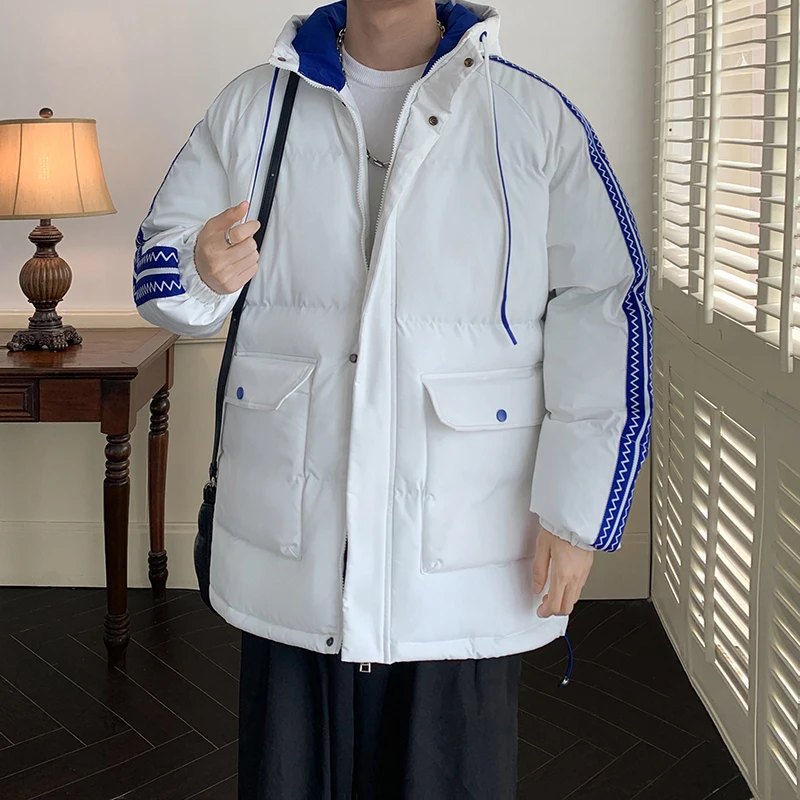 

Мужская зимняя утепленная рабочая куртка из хлопка с пуховым наполнителем, повседневная, свободного кроя, на молнии, с капюшоном, теплая, молодежная, популярная модель