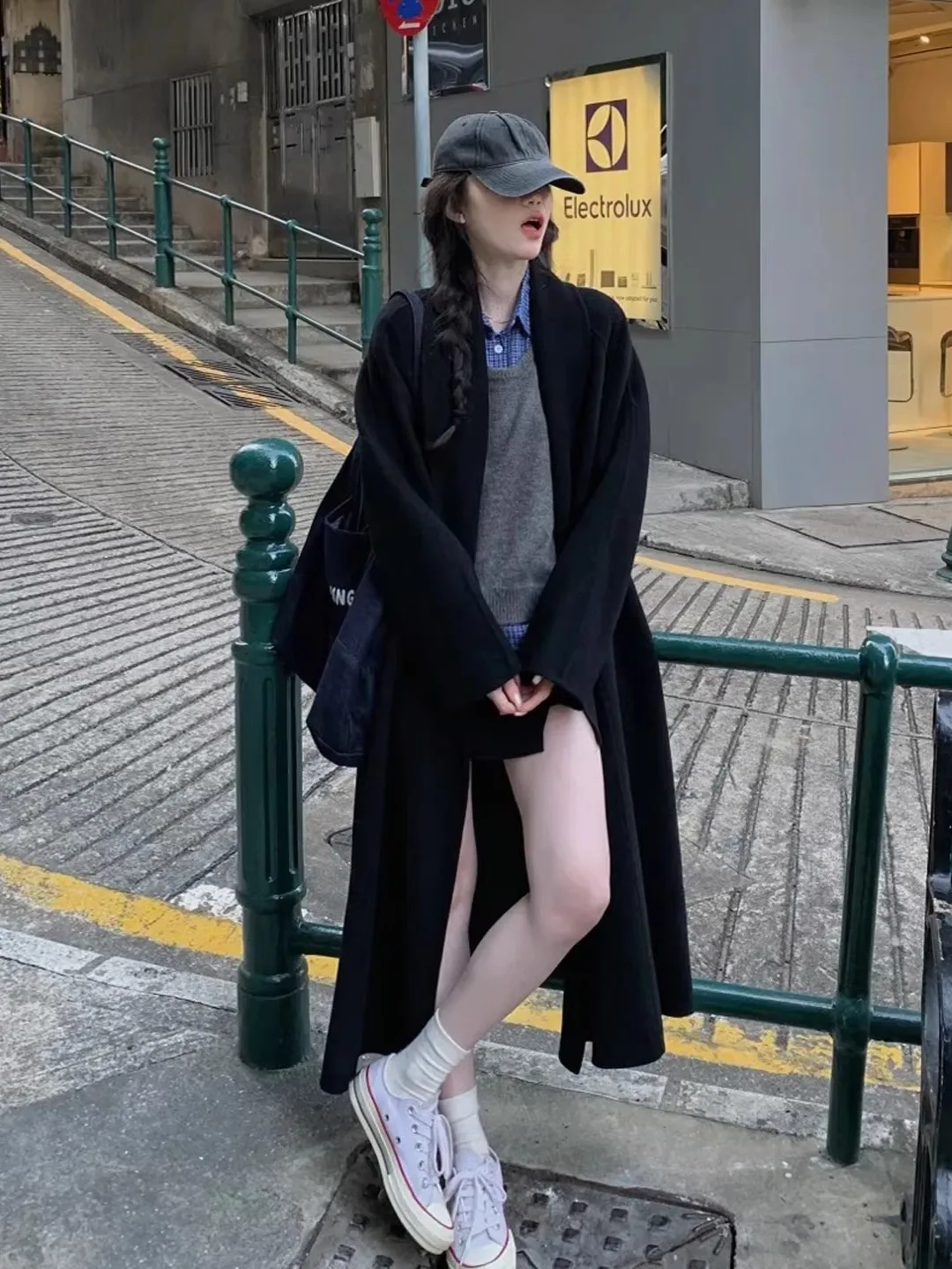 

Двустороннее шерстяное пальто из кашемира для женщин, повседневное, с отложным воротником, осенне-зимняя верхняя одежда, модный дизайн с завышенной талией