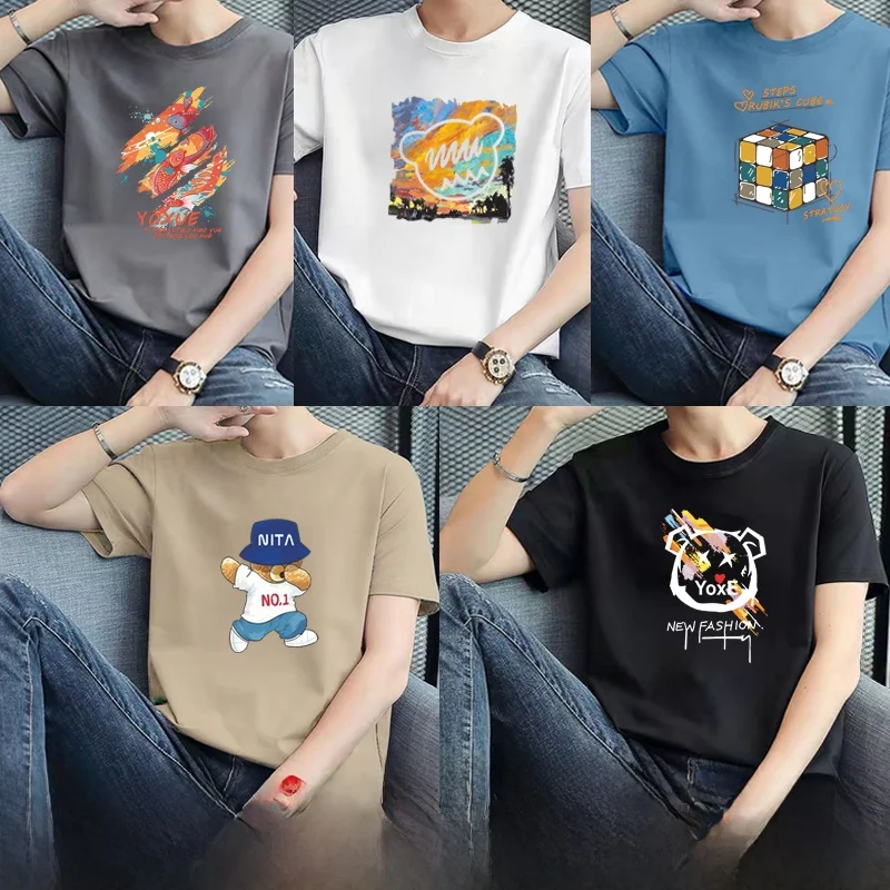 

Men's Slim Fit round Ne ort Sve T-irt Summer Faion Casual Breathable Printed Top Polyester Fiber Cartoon Design