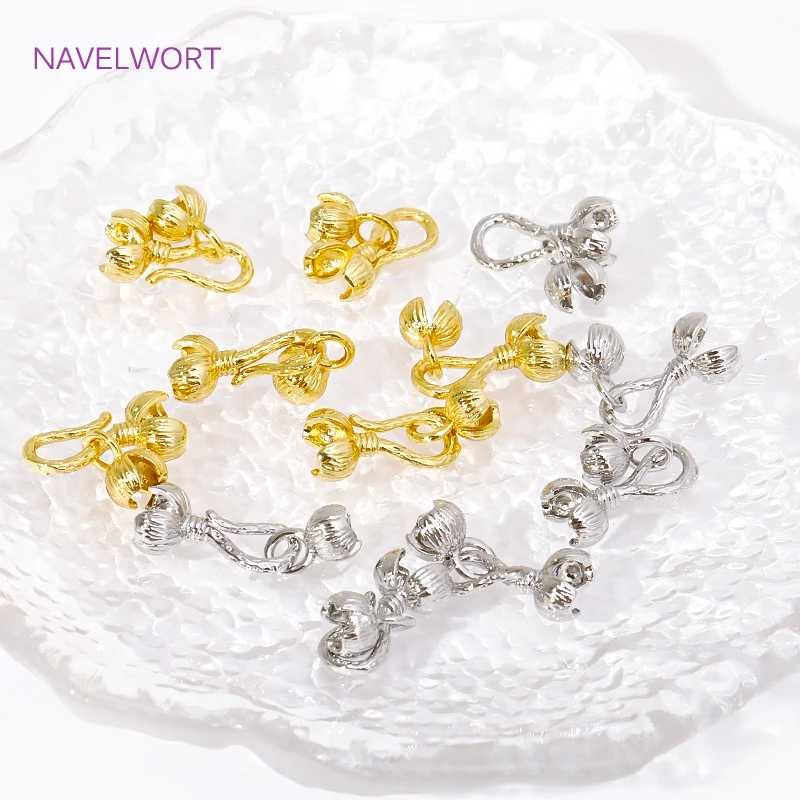 18K Gold Plated Brass Flower Design Hook Clasps,End Connectors Clasps For Jewelry Making DIY Necklaces Bracelets Accessories