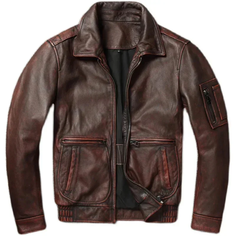 Vintage Genuine Leather Jacket Men Real Cowhide Air Force Flight Suit A2 Pilot Bomber Jaquetas Masculina De Couro