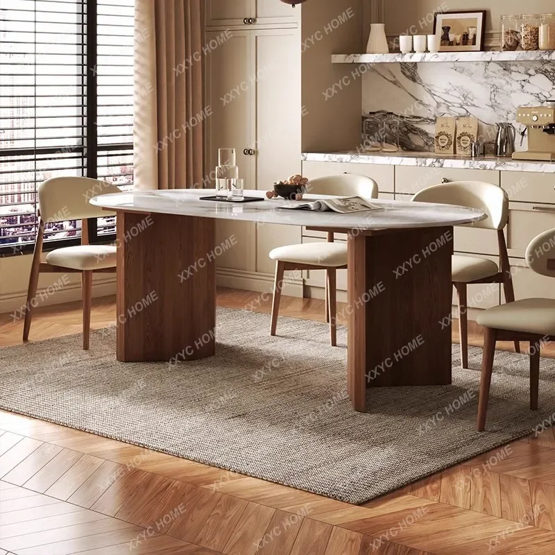 

JPremium luxury stone supercrystalline stone dining table solid wood dining table walnut small apartment household
