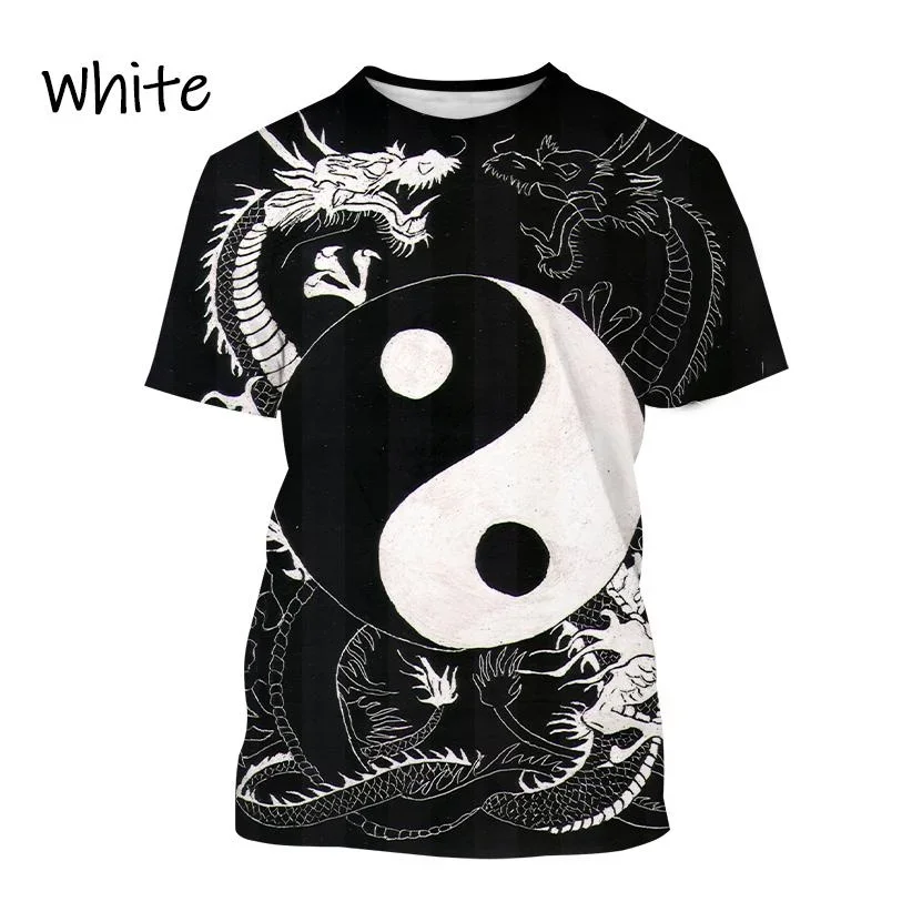 Summer Fashion Dragon Printing Unisex Street Cool Short Sleeve Causal Bagua Tai Chi Yin Yang Koi 3D Printing Men's T-shirt