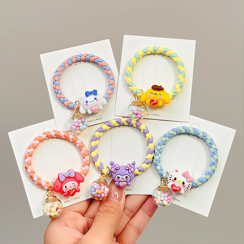 5PCS Cartoon Hair Accessory Sanrio Cinnamoroll Hellokitty Hair Ties Kawaii for Girls Hair Style Decorate Hand Wrist Accessories