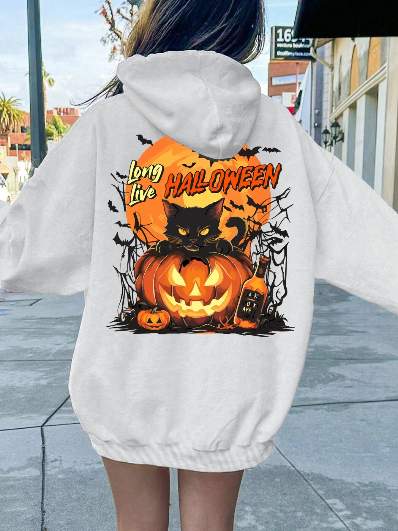 

Long Live Halloween Prints Female Sweatshirt Harajuku fur-liner Hooded Fashion S-XXL Hoodies Vintage High Quality Top