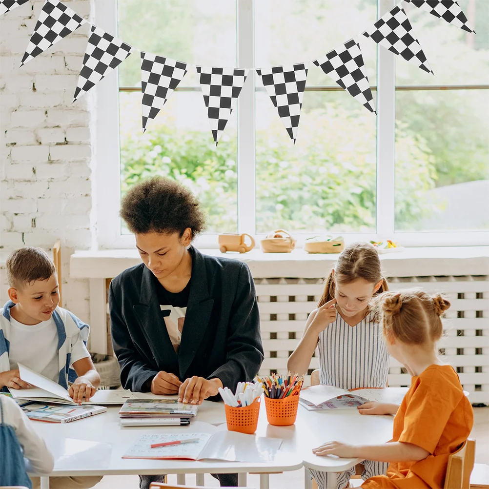 

3Pcs Checkered Race Flag Banner Black White Triangle Pennant Racing Theme Party Wedding Birthday Decoration Hanging String Light