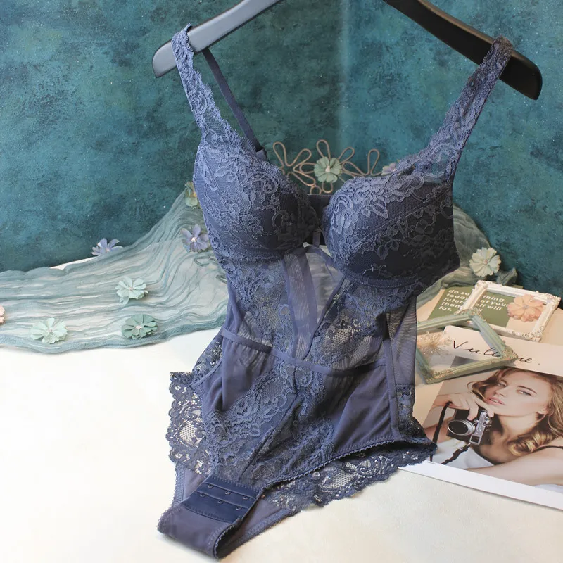 Body de encaje sexy con tirantes huecos para mujer, lencería, top moldeador, sujetador, ropa de casa con estampado floral de ...