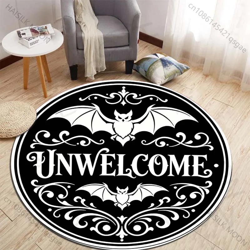 Unwelcome Bat Decoration Sign Printed round carpet living room sofa table carpet large pet mat soft round carpet home decor