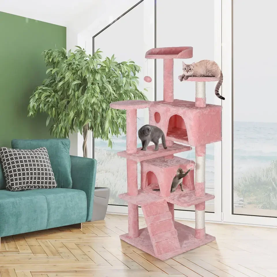 

For 55'' Kitty Cat Tree Pink Cat Condo Tower with Scratching Post Cat Furniture