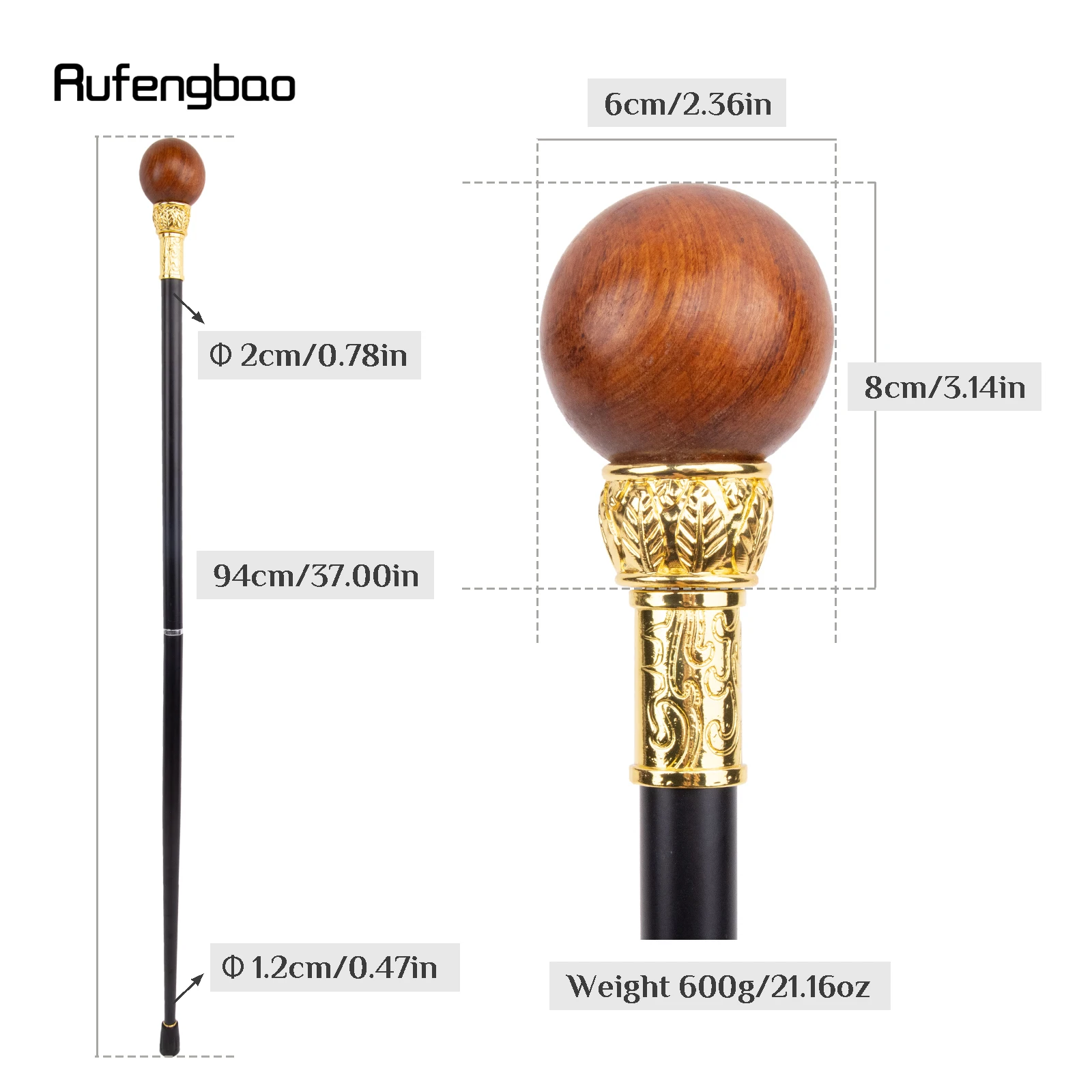 Bastão de madeira marrom bola bengala, Bastão de madeira, Elegante Cosplay Bastão Crosier, Moda Decorativa, 94cm