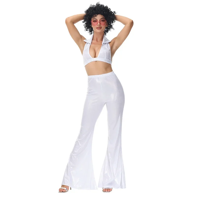 

70's Reteo Hippie Ballroom Costume Karaoke Disco Sequin Dress Sexy Female Singer Costume