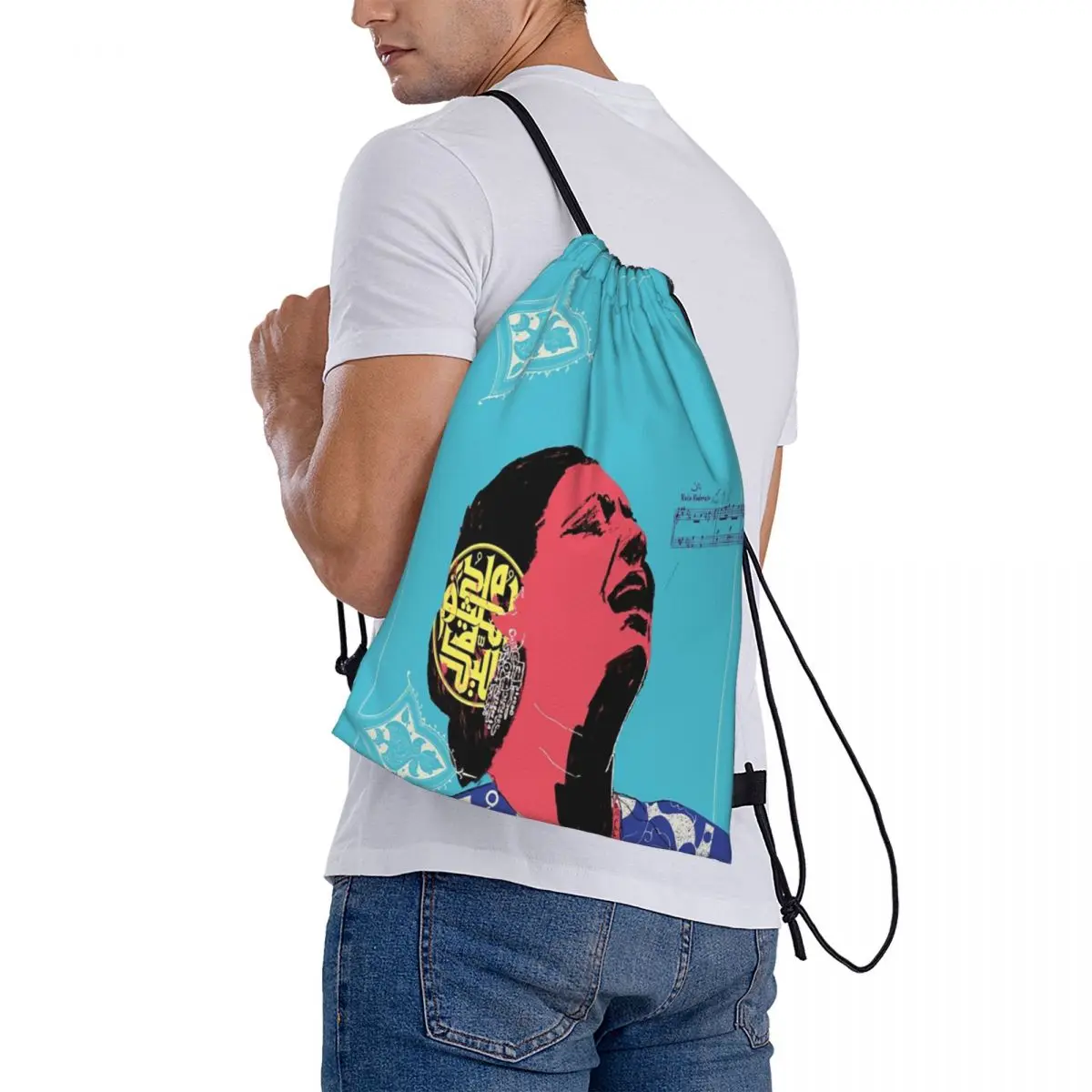 Umm Kulthum Art de ArabLit, bolsa con cordón, mochila de viaje de Anime, bolsa escolar pequeña de tela para hombre