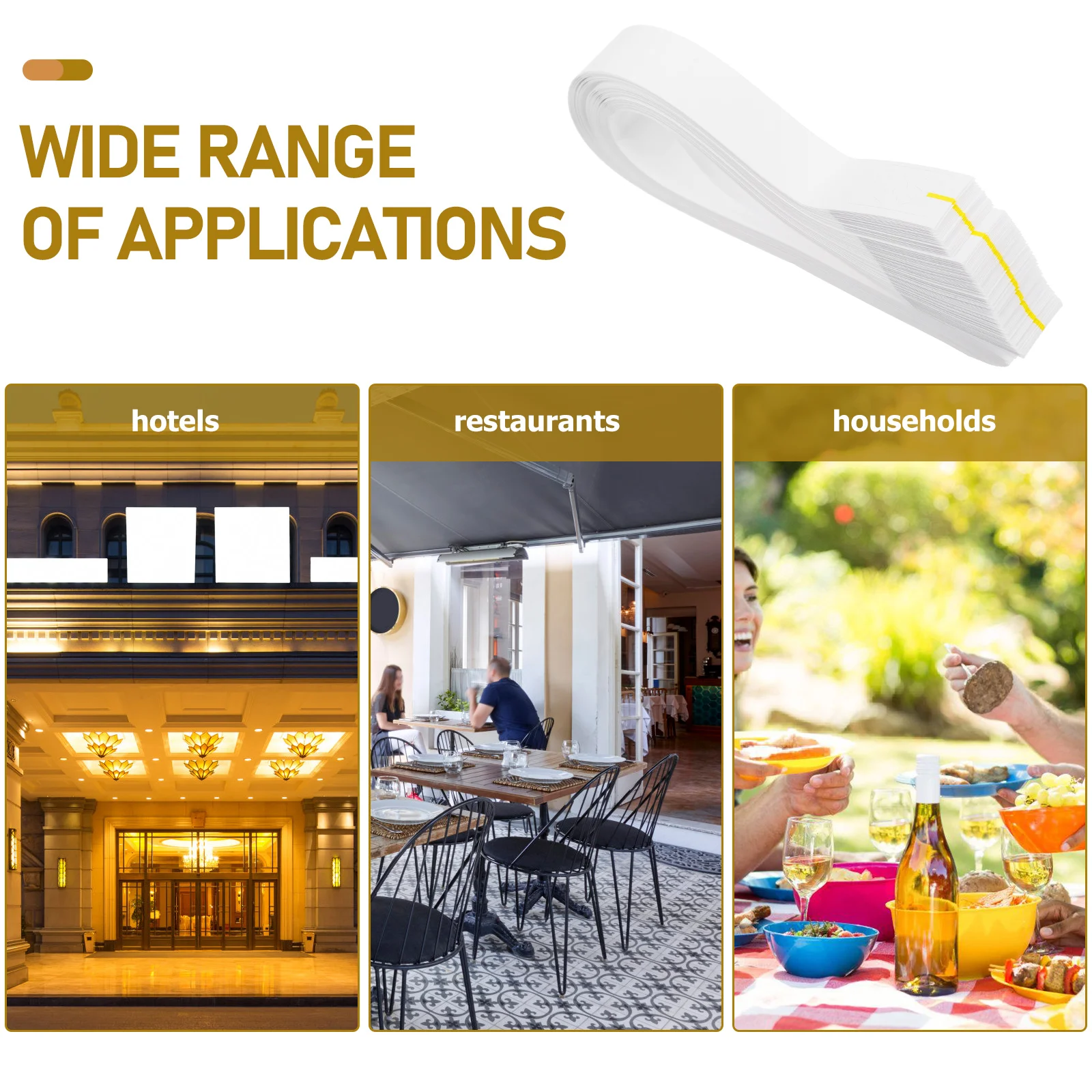 

100pcs Self Adhesive Napkin Rings Paper Bands Silverware Wraps Black White Farmhouse Party Disposable Elegant Holders Kitchen