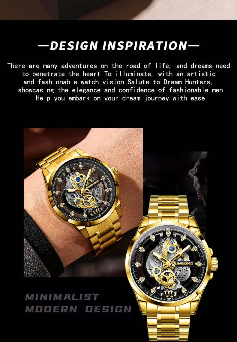 BINBOND Brand 505 Fashionable Luxury Non Mechanical Hollow Men's Quartz Watch Waterproof Night Light Men's Quartz Watch 2025