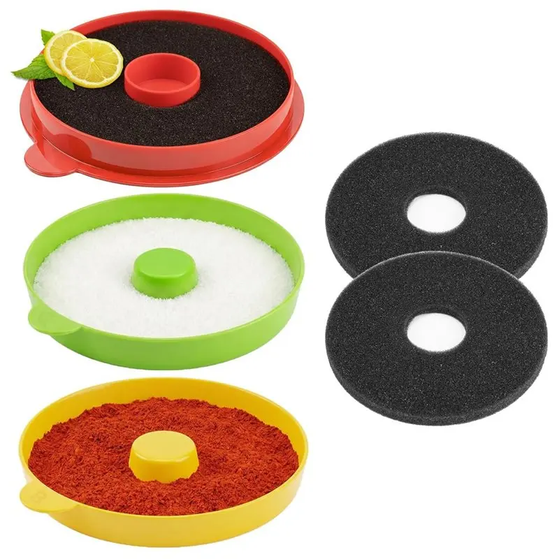 B97A-For Lime Juice Salt Sugar 3-Tier Stackable Salt Rimmer For Margarita, Cocktail Glass Rimmer With 2 Sponges, Bar Tool