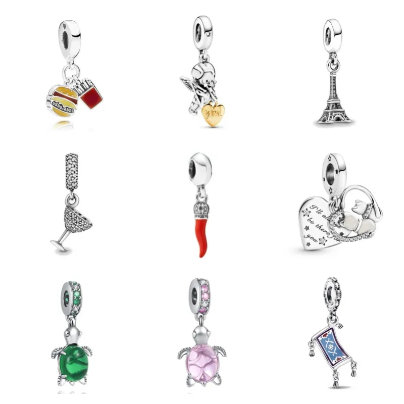 925 Sterling Silver Charm Jewelry Accessories Pendant Pepper Chilli Hamburger French Fries Fit Original Bracelet Women Girl