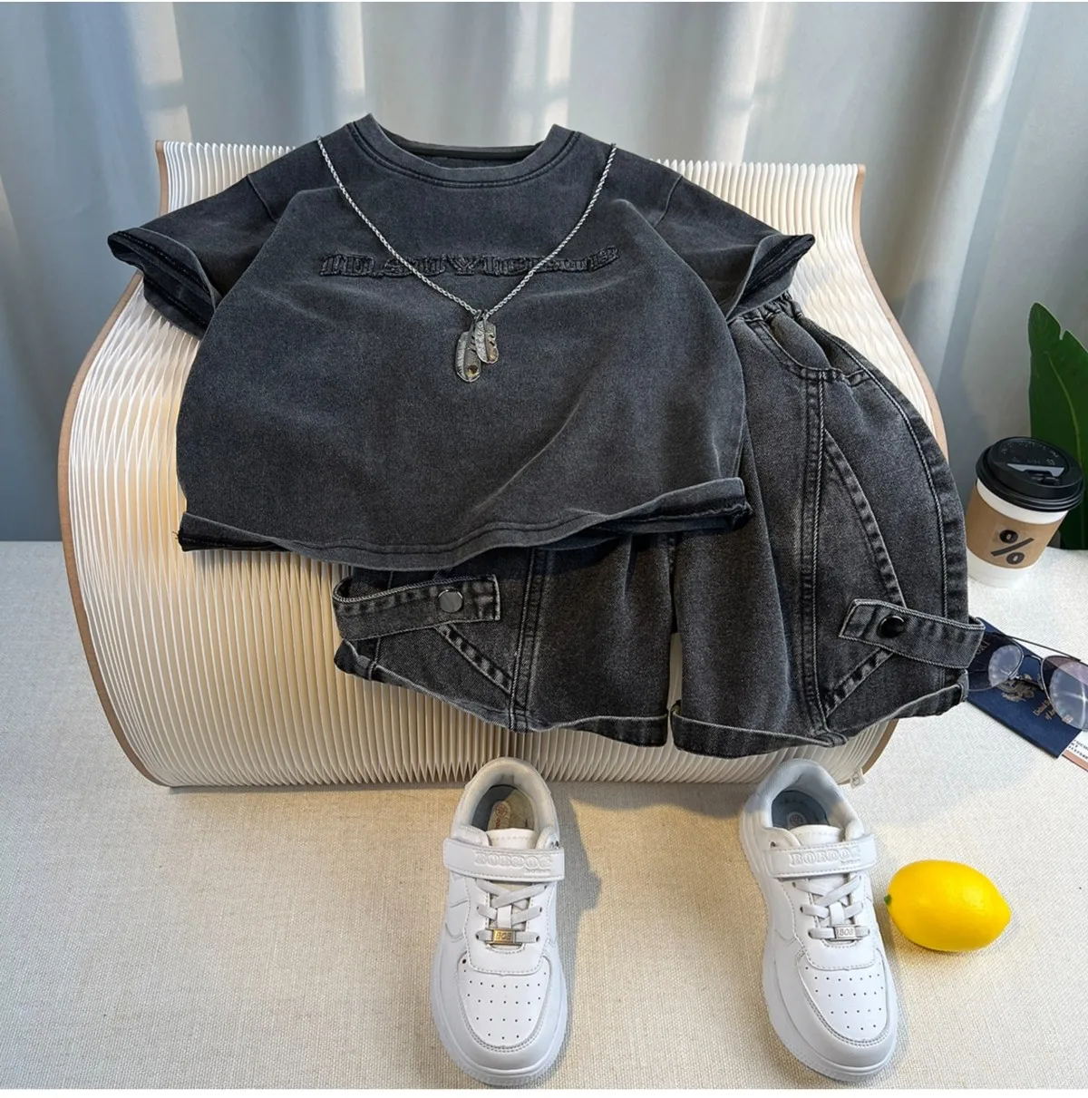 مجموعة ملابس الأطفال للأولاد قميص صيفي جديد وسيم + طقم قصير مكون من قطعتين ملابس عصرية للأولاد رفيعة #3