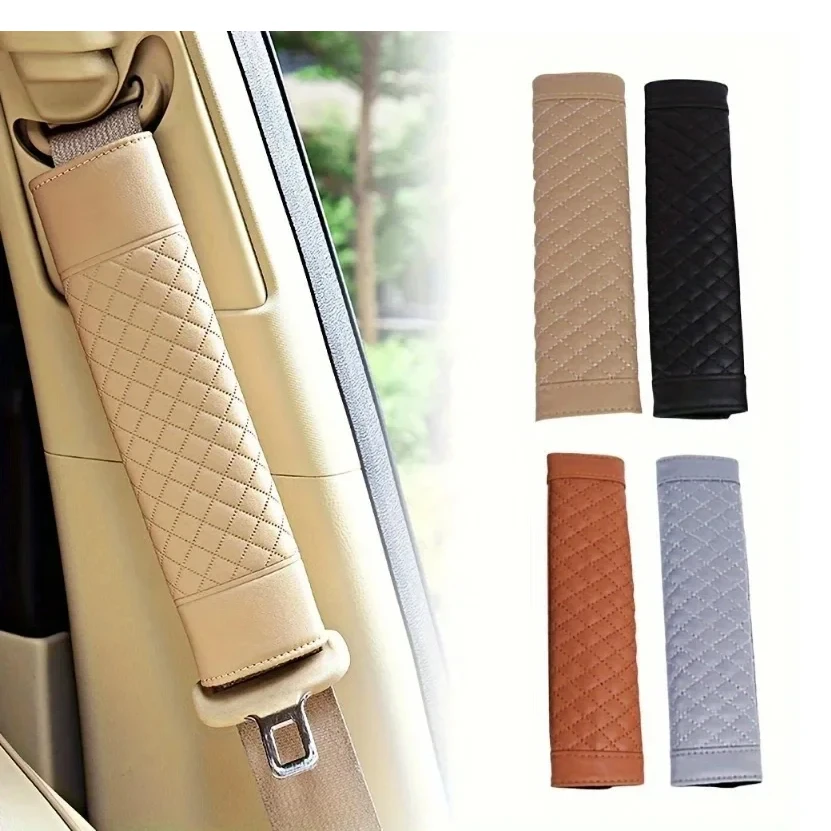 

Car Seat Belt Shoulder Cover Leather Embroidery Wear-resistant Non-slip Leather Safety Cover Car Interior Decoration Products