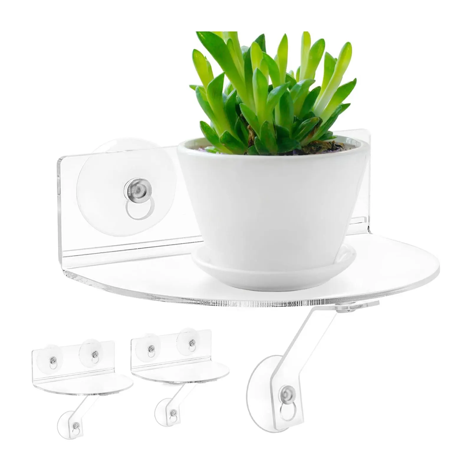 

2PCS Acrylic Window Plant Shelves Semicircular Stable Space Saving Suction Cup Indoor Plant Holder Easy To Install for Flower