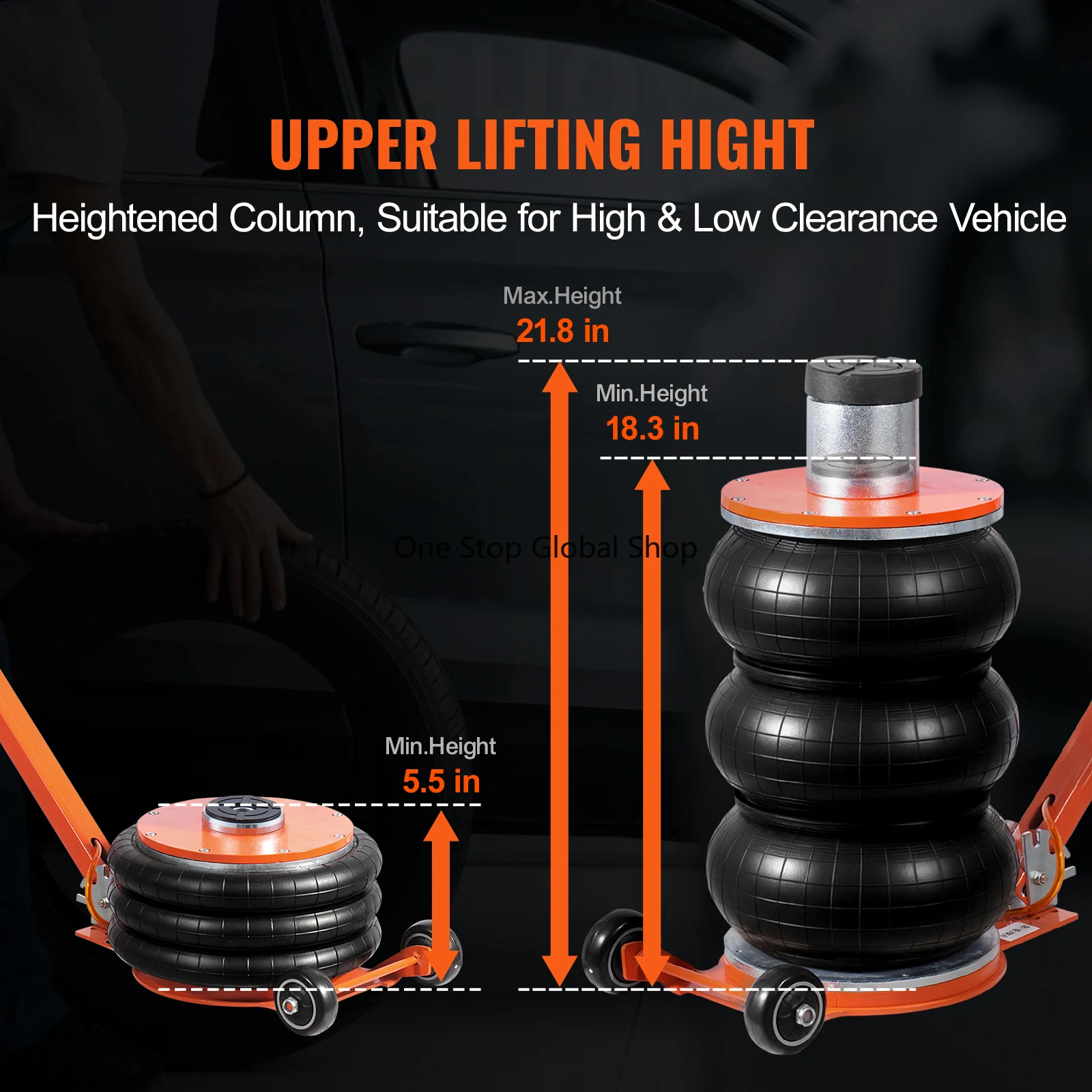 SucceBuy Air Jack 3/5 Ton Pneumatic Lifting Jack with Heightened Column Adjustable Handle Thick Rubber Pad for Sedan, SUV Pickup