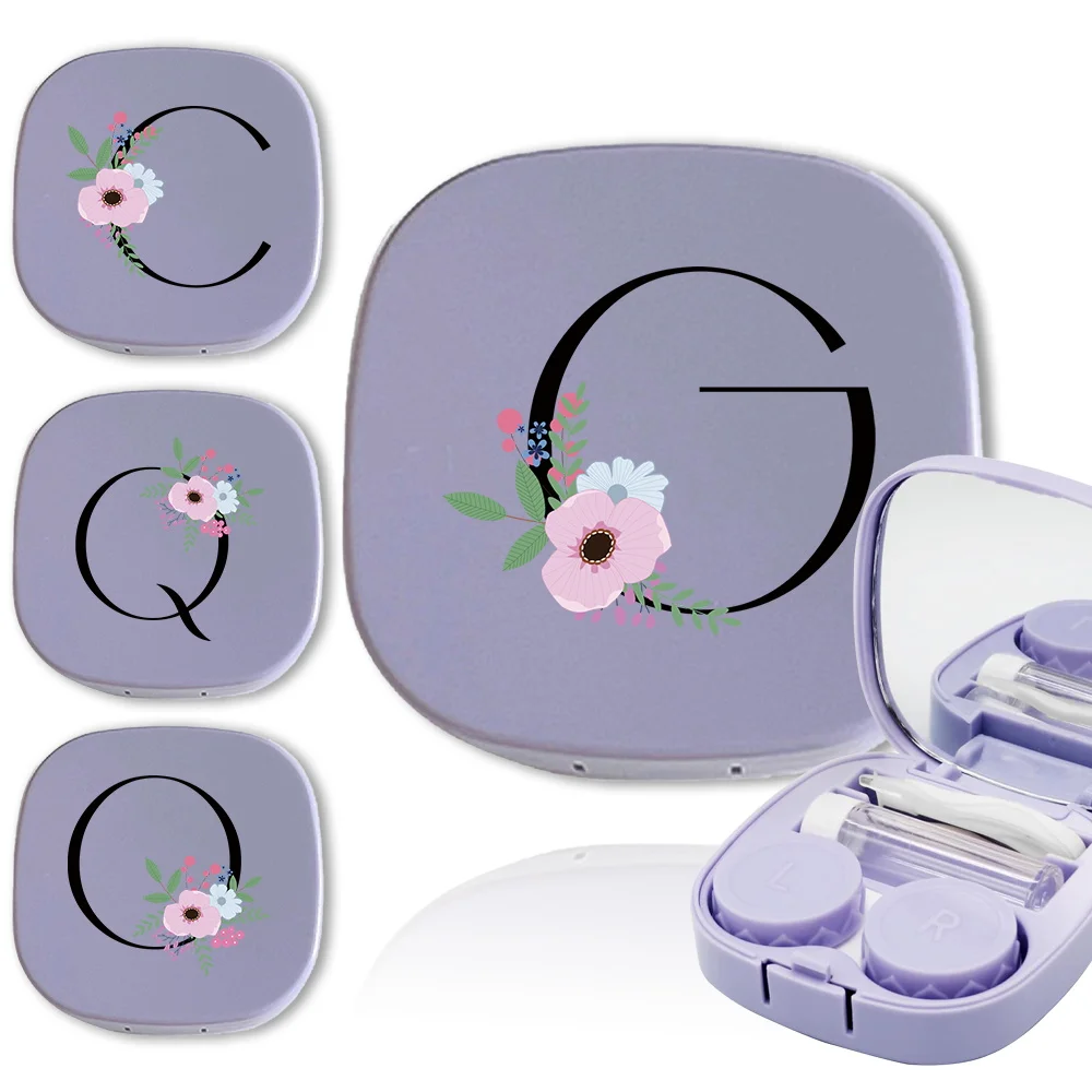 Pocket Meitong Box Contact Lens Case With Mirror Beauty Pupil Organizer Portable Eyes Care Kit Flower And Black Letter Pattern