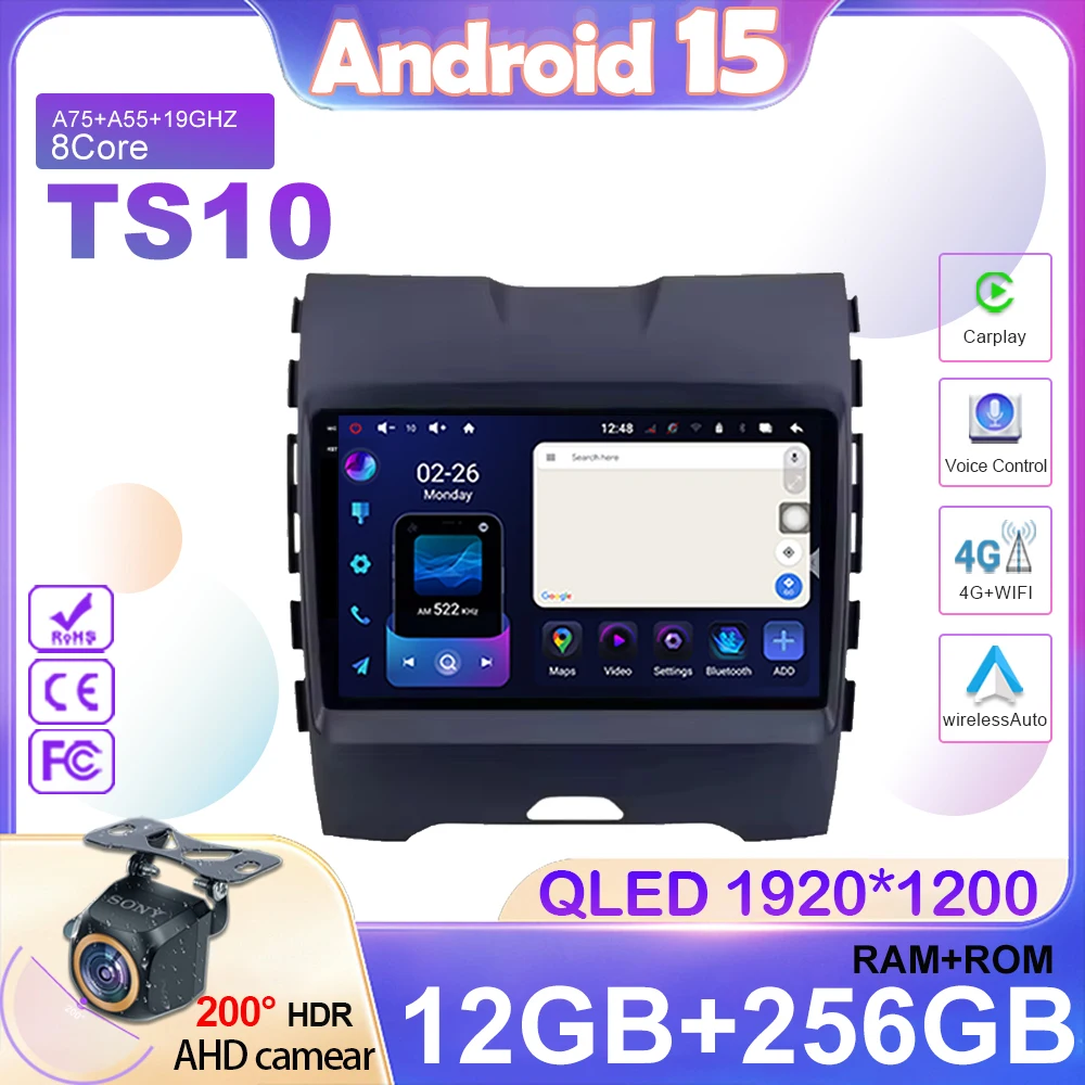

Автомобильный радиоприемник Android 15 для Ford Ranger 2 Everest 2 для Ford Edge 2 2015 2016-2018 Мультимедийный плеер GPS Стерео 4G WIFI B Carplay