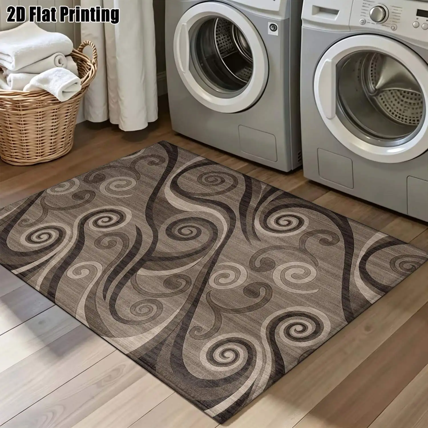 1Pc 2D Printed Brown-Grey Spiral Pattern Carpet: Vintage, Modern Minimalist, Geometric Striped, European Style, Machine Washable, Multi-Size, for Living Room, Bedroom, Dining Room, Entrance, Study Home Decoration