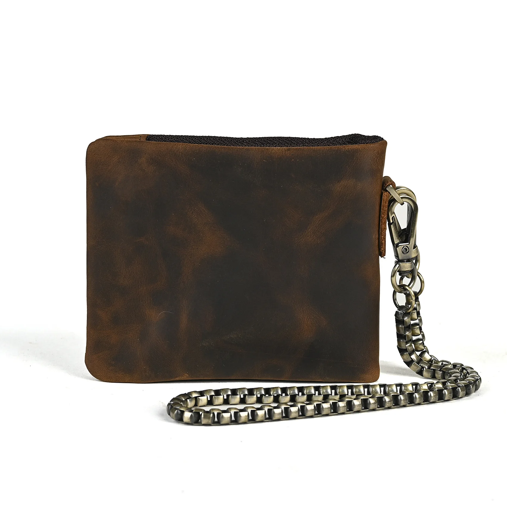 YETTIES Herren-Pull-Up-Geldbörse aus genarbtem Leder, kurzer Bifold-Reißverschluss mit abnehmbarer Kette, praktische Retro-Clutch für Herren – Detail 18