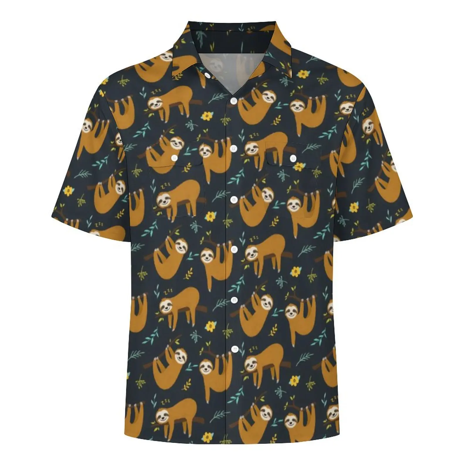 Camisa de verano para hombre, blusas con estampado de animales para la playa, camisas informales Retro con perezosos adorables, ropa de calle de manga corta, ropa de gran tamaño