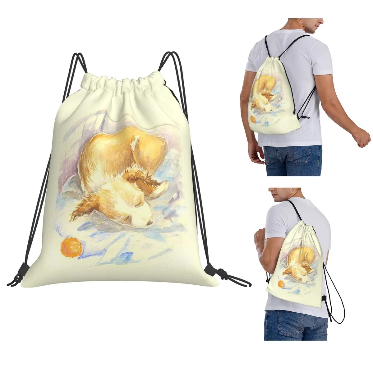 Puppy - A Little Puppy Dog Sleeping Backpacks Casual Drawstring Bags Storage Bag Book Bags for Travel School