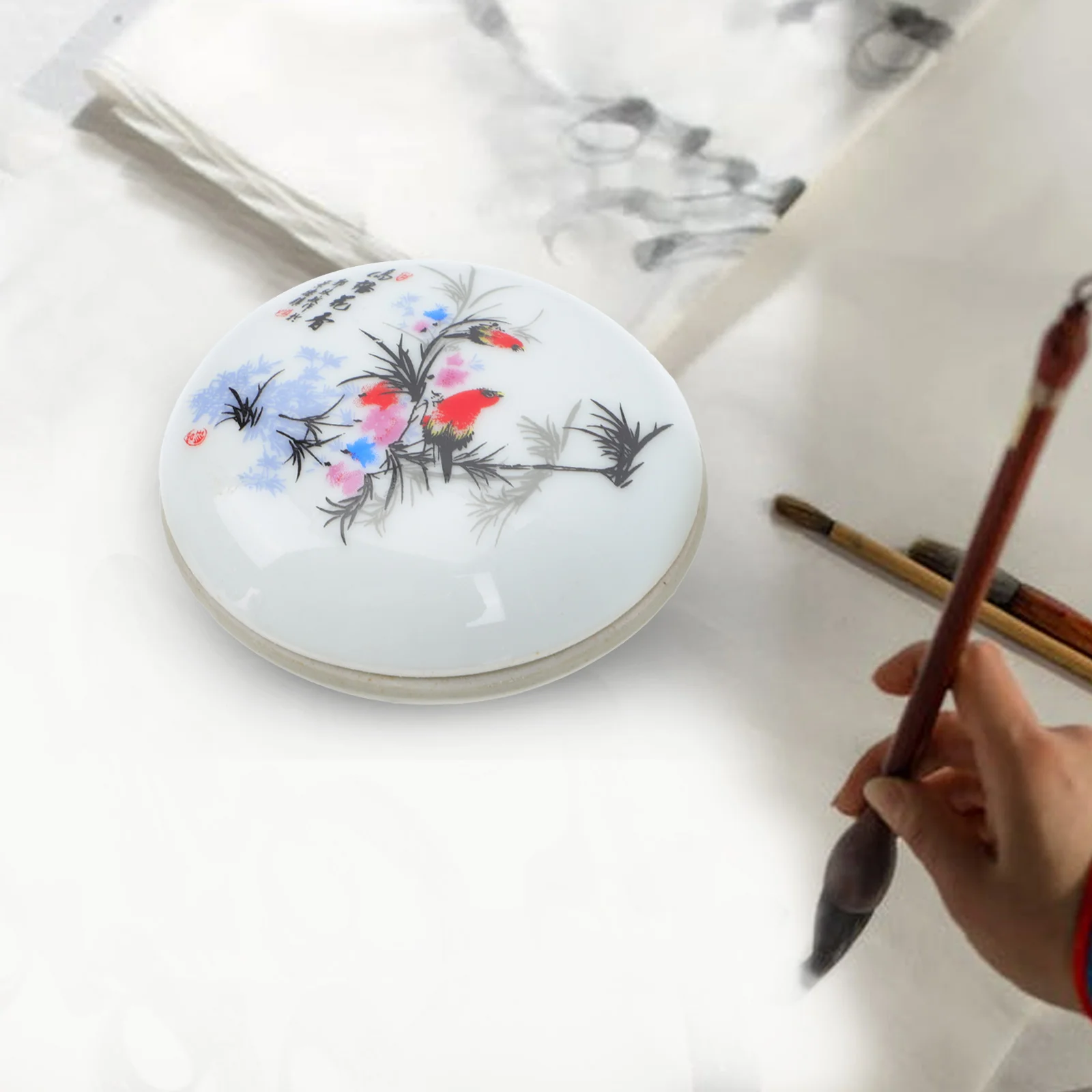 

2Pcs Ink Pad Ceramic Red Paste Calligraphy Painting DIY Student Blue White Porcelain Multipurpose Seal Easy Clean