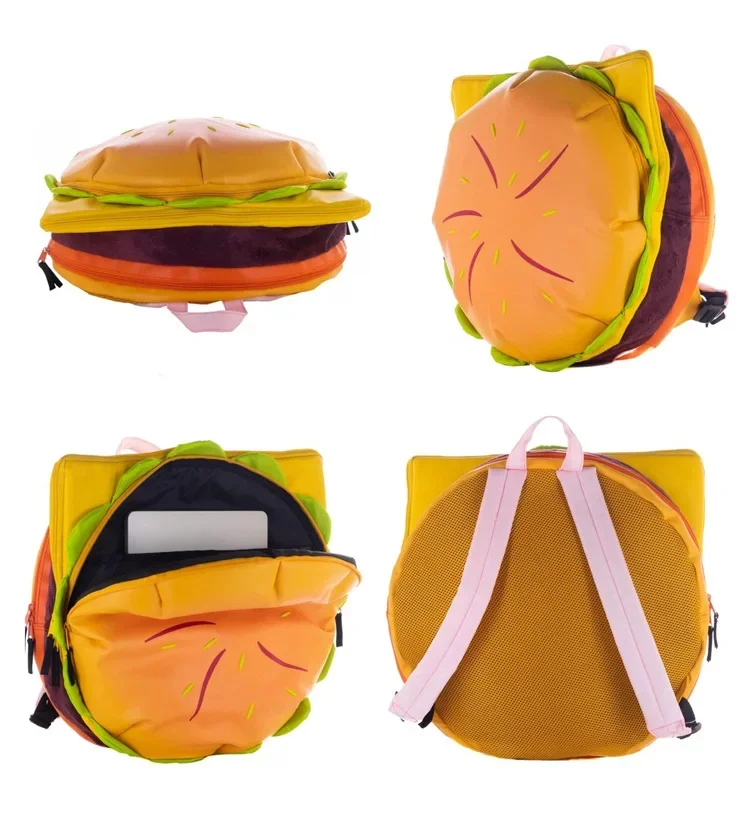 Cartoon Cheeseburger Backpack Multi-Compartment Cute Large Capacity Funny Plush Hamburger Burger Backpack Daypack for Kid Adult
