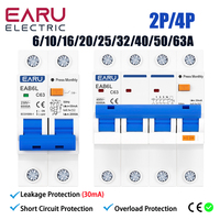 AC230V MCB Leakage Protector RCBO Overload Short Circuit Protection 2P 4P 30mA Residual Current Circuit Breaker Switch RCCB RCD