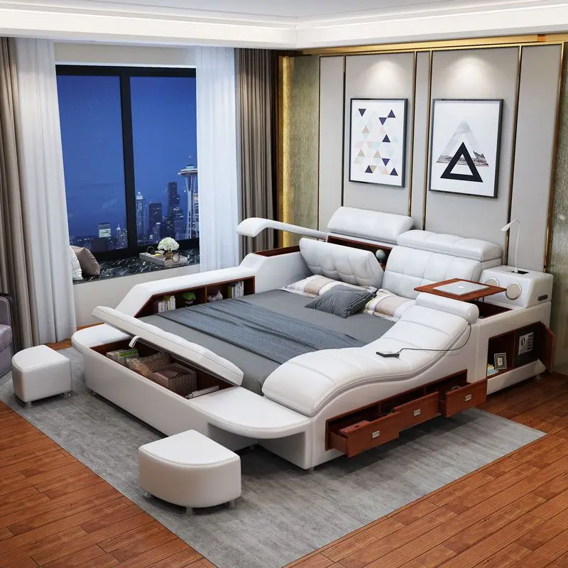 

Tatami leather double 1.8 meters multi-functional massage storage wedding bed leather art