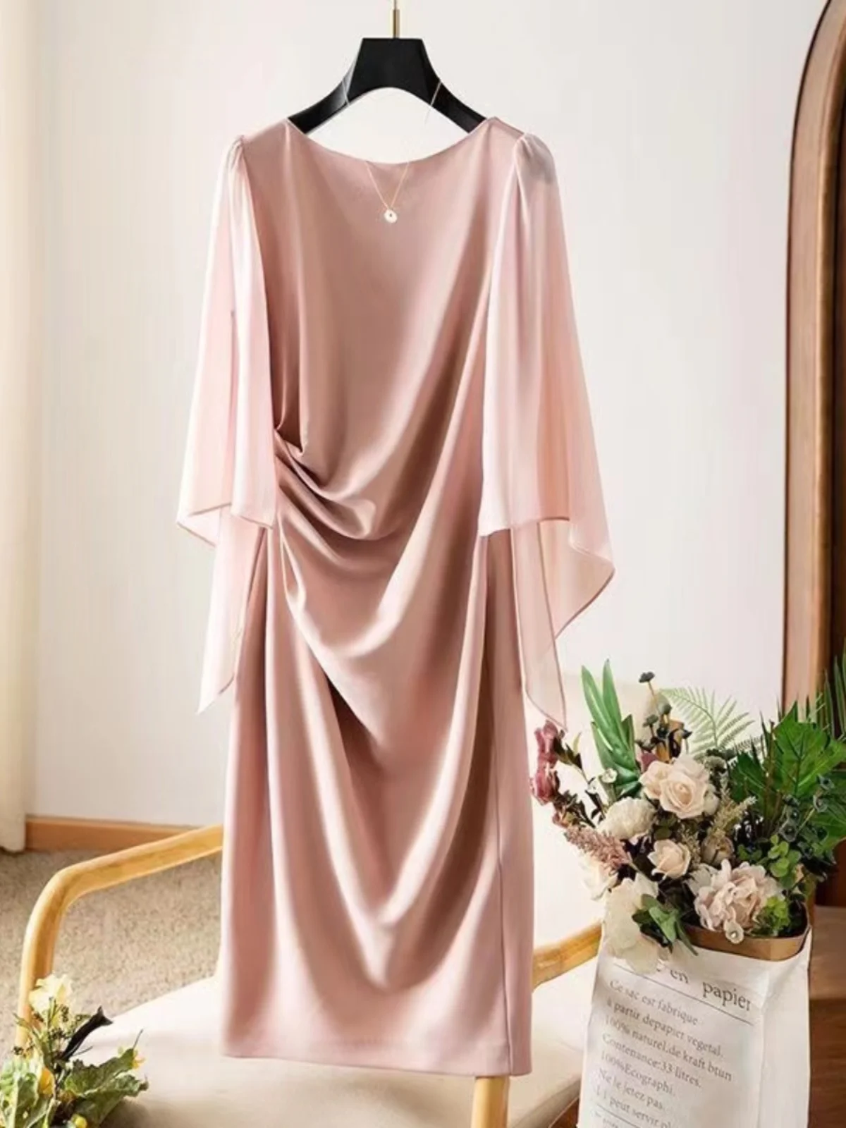 

Женская розовая шифоновая юбка А-силуэта больших размеров, скрывающая живот, для ранней осени, для города, повседневная, простой стиль, стандартный крой