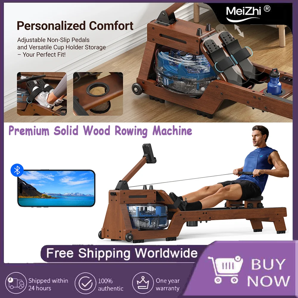

Finest Solid Wood Water Rowing Machine for Home Use Elite Rower Bluetooth-Connected APP New Upgraded Seat Cushion Max 330lb