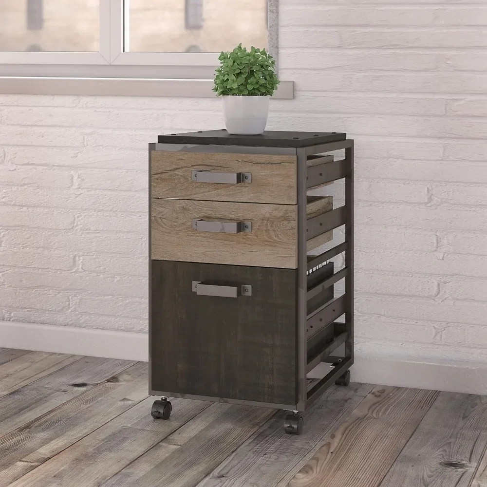 

3 Drawer Mobile File Cabinet Filing Cabinets Rustic Gray freight Free Office Furniture