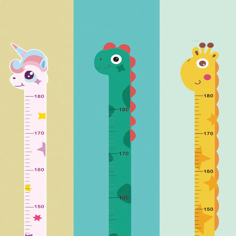 Cute Cartoon Height Sticker Mermaid Dinosaur Giraffe Wall Height Measuring Ruler Stickers For Kids Bedroom Kindergarten Decor