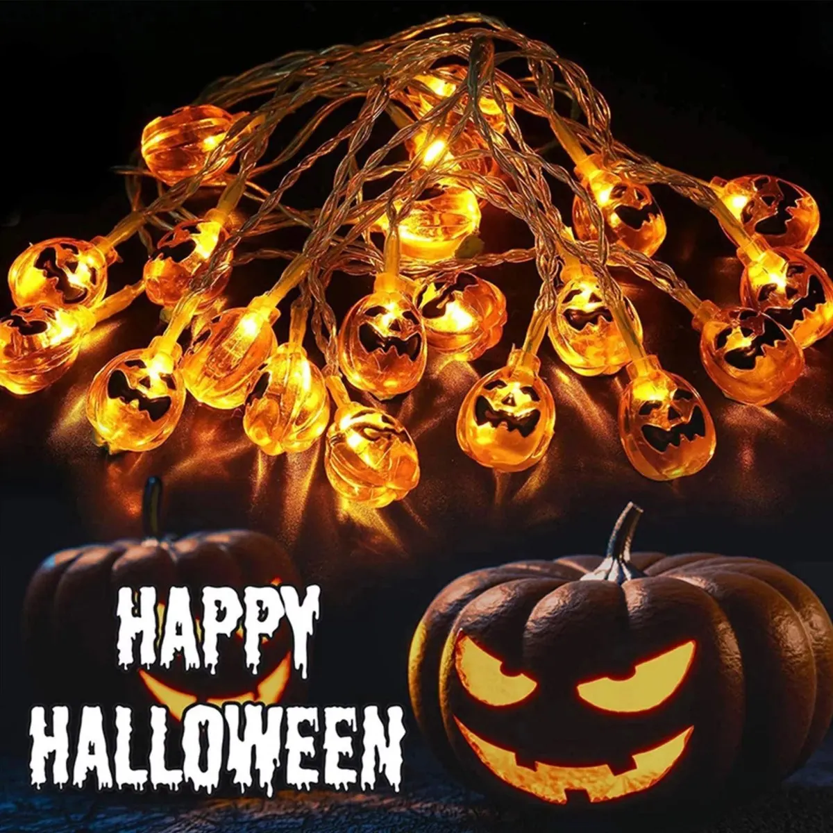 1PC LED Halloween Pumpkin String Light Horror Atmosphere Decorative Lamp Outdoor Indoor Waterproof Hanging Fairy Light