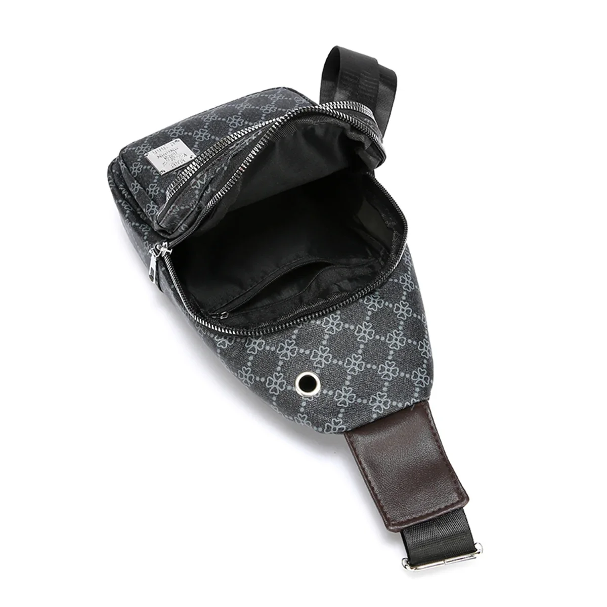 حزمة صدر هندسية البرسيم بشعار معدني مبطن لمنفذ سماعة الرأس PU متعدد الأقسام وحزام قابل للتعديل للجنسين للتنقل الرياضي #4