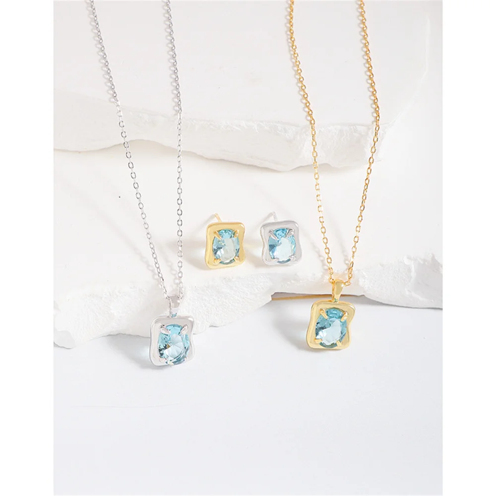 

Korean INS S925 - Unique Luxury, Irregular Liquid Metal Blue Design Women's Texture