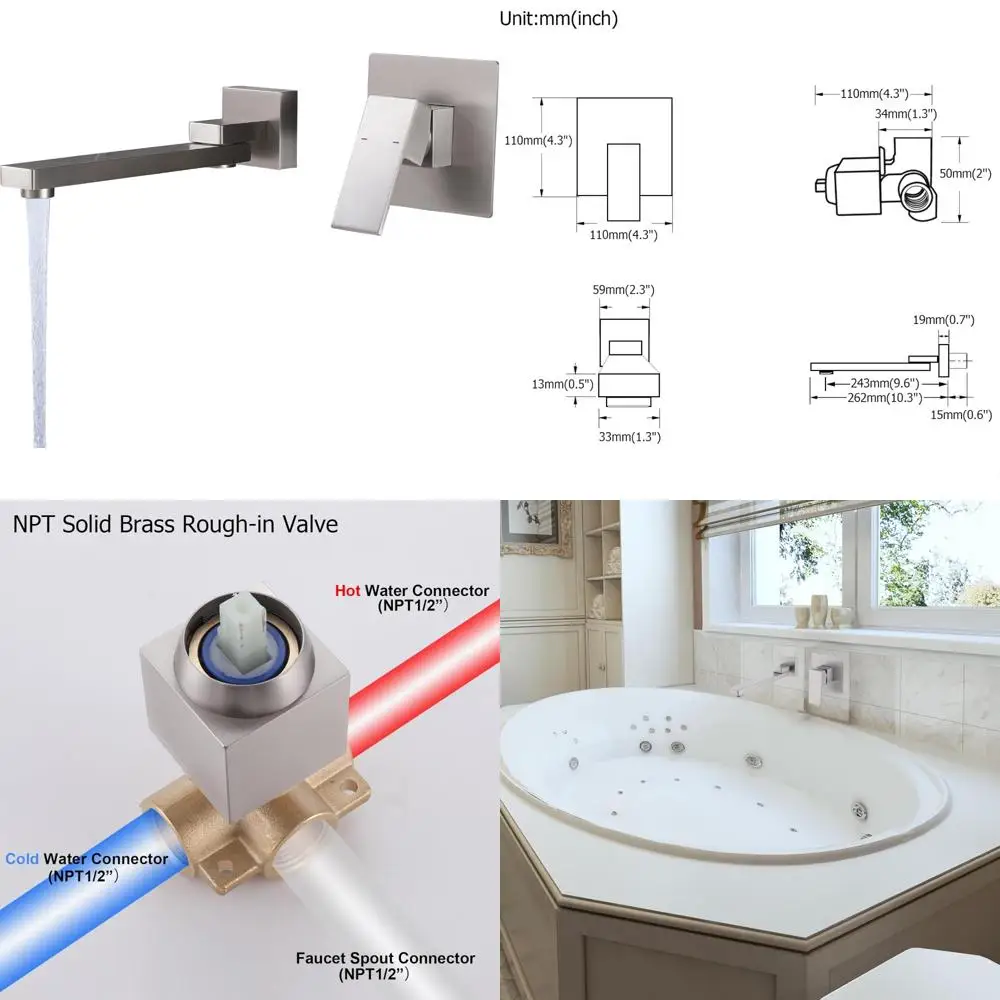 

Single Handle Wall Mount Tub Faucet with Extra Long Spout and Brass Rough-in Valve, Brushed Nickel Finish