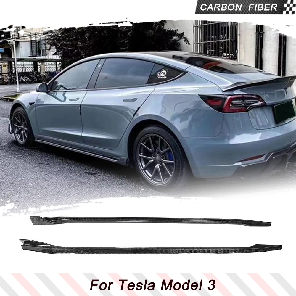 Carbon Fiber Car Bumper Extension Lip Side Skirt for Tesla Model 3 Sedan 4 Door 2017-2022 Side Skirts Door Bumper Lip Protector